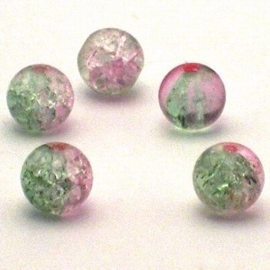 30 x crackle glas kralen 8mm licht roze groen