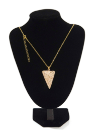 Halsketting met natuursteen hanger Crystal driehoek veer 45-50cm Goudkleur/Goud