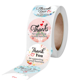 1 rol 500 stickers Wensetiket zegel rond 25mm Thank You mix