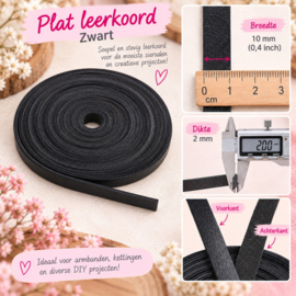 100 cm Plat rundleer 10 x 2 mm – zwart