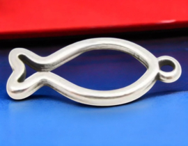1 x DQ metaal hanger vis antiek zilver kleur ca. 30 x 13 x 2,5mm, oogje 2mm (Nikkelvrij)
