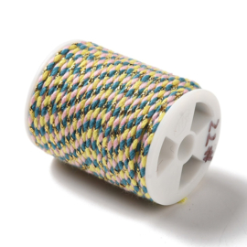 1 rol Metallic gevlochten koord – katoen/polyester mix – 1,5 mm – Pink Blue met goudkleurige draad – 4 meter