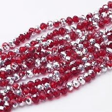 1 x Streng met ca. 95 glaskralen facet rondelle briolette kristal – 6 x 4 mm – gat 1 mm – Red AB Plated