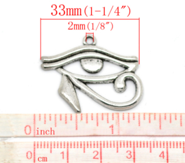 2 x Metalen bedeltje van een Egyptisch oog van Horus, antiek zilverkleur 33mm x 26mm