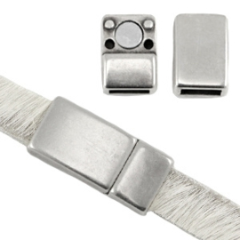 DQ metaal magneetslot voor 5 / 6 mm plat leer Antiek zilver (nikkelvrij) 17x8mm (Ø 6mm)