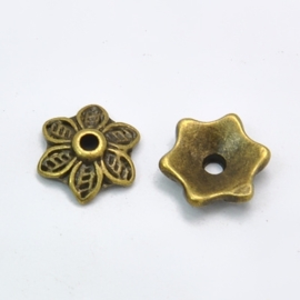 10 stuks schitterende tibetaans zilveren kralenkapjes 10,5 x 3,5mm Gat: 2mm geel koper kleur
