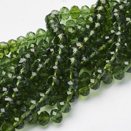 1 x Streng met ca. 68–70 glaskralen facet rondelle briolette kristal – 8 x 6 mm – gat 1 mm – Yellow Green AB Plated