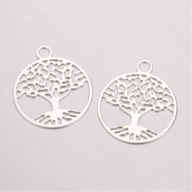 2  x Tibetaans zilveren tree of life bedeltje van een levensboom 24 x 20 x 0,5mm oogje: 3mm verzilverd