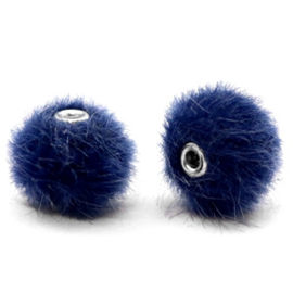 2 x Pompom kralen faux fur 12mm Dark blue  (op is op!)