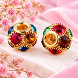 1 x Metalen European jewelry kraal 14 x 13 mm – gat ca. 5 mm – goudkleur – mix kleuren