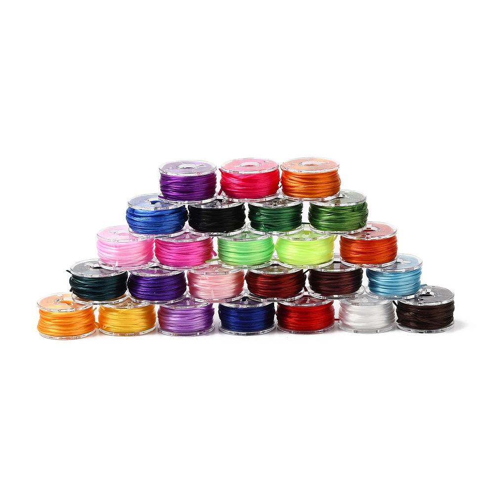 25 rollen transparant elastiek – 25 kleuren – rond – ca. 1 mm dik – ca. 6 meter per rol – voor armbandjes maken – gemixte kleuren