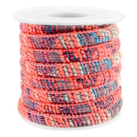 20 cm Trendy gestikt koord 6x4mm Multicolor neon coral pink