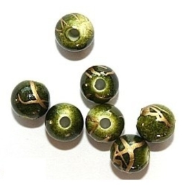 c.a. 75 stuks 6mm Ronde drawbench acryl kralen met goud bewerkt groen