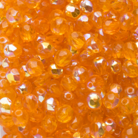 15 x  ronde Ronde Tsjechische kralen facet kristal 6mm kleur: oranje Gat c.a.: 1 mm