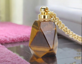Gedenk hanger mini urn van edelsteen Tijgeroog met RVS ketting goudkleur