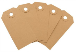 100 x bruine kartonnen labels met ponsgat en versterkingsoog - Afm. 55 x 110mm