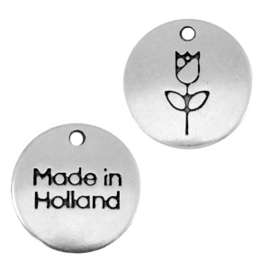 2 x DQ metalen bedels 12mm "made in Holland" tulp Antiek zilver (nikkelvrij)