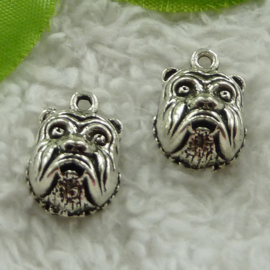 4 x Tibetaans zilveren bedeltje van een bulldog 18x13mm