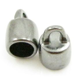 1 x DQ metaal  Eindkap 8 x 14 mm diameter 6 mm oogje 3 mm  Hematiet kleur(Nikkelvrij)