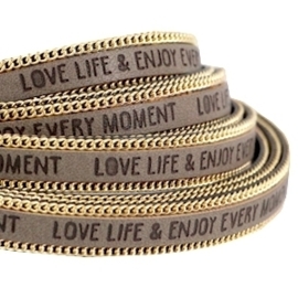 20 cm Quote imi leer 10mm met schakelketting goud - Love life - Terra brown ♥