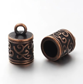 2 x Koordkapjes 13 x 8 x 5 mm – Ø 6 mm – oogje 2 mm – roodkoperkleur (Nikkelvrij)