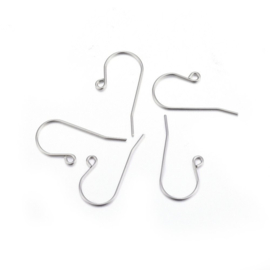 2 x  304 RVS oorbellen haakjes Afm: c.a. 16 x 27 x 0,8mm mm pin: 0,8 mm