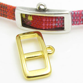 1 x DQ metaal schuiver gesp met oog voor 5 mm goudkleur 18 x 10 x 2,5mm oogje 1,5mm (Nikkelvrij)