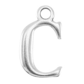 DQ bedel Letter C  - Antiek Zilver  15,5 x 9,5 mm oogje: van Ø 1,9 mm (Nikkelvrij)