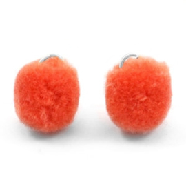 2 x Pompom bedel met oog zilver 15mm Coral orange