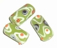 4 x Glaskraal cylinder 12x9mm lime met gekleurd motief