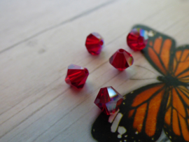 10 x Preciosa Kristal Bicone AB red 6mm  gat: 1mm