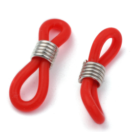 10 x brillenkoord eindje, rood, rubber, 20 x 7mm platinum