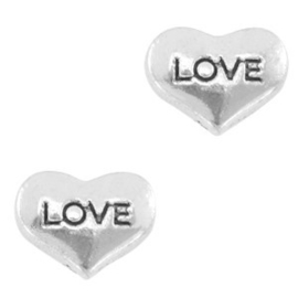 2 x Floating Charms Love Hartje Antiek Zilver