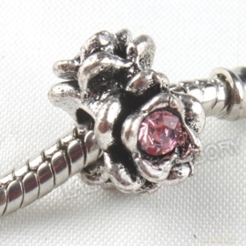 Prachtige European Jewelry kraal met bergkristal 12x12x9mm  gat: 4,5mm roze
