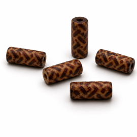 25 x Afrikaanse houten kralen cilinder 16 x 6 mm – gat ca. 2,5 mm – met print