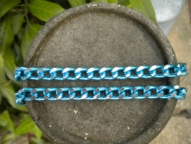 100 cm aluminium Jasseron ketting turquoise-zilver schakel 8 x 12 mm