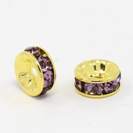 25 x vergulde Kristal Rondellen 8 x 4mm light amethyst (Nikkelvrij)