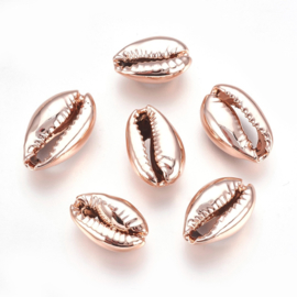 2 x Schelp kralen Kauri rose gold kleur c.a. 10~12mm x 15~20mm x 5~6mm , gat: 12~14x2~3mm