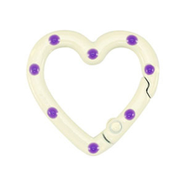 1 x Gekleurde onderdelen sleutelhanger hart Off white-purple ca. 25x26x4mm