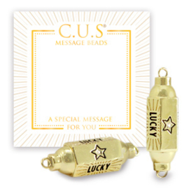 1 x Sieraden message beads tussenstuk "lucky" & stars Goud