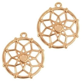 DQ metalen bedels dreamcatcher ca. 30x28mm (voor Swarovski SS16 flatback) rose gold kleur