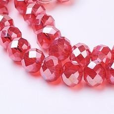 1 x Streng Glaskralen Facet Rondelle Briolette 8x6mm – Red AB Plated – ca. 68-70 stuks – gat 1 mm