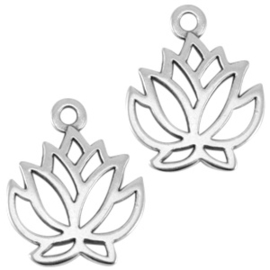 1x DQ metaal bedel lotus Antiek zilver (nikkelvrij) 23,5 x 19mm oogje: 2mm