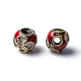 5 x Handgemaakte cloisonné kralen rond mix kleuren ca. 6 mm – gat ca. 1~1,5 mm