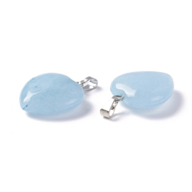 1 x Edelsteen hanger natuurlijke White Jade hart 22-23 x 20-20,5 x 6-7,5 mm – oogje 5 x 8 mm – platinumkleur