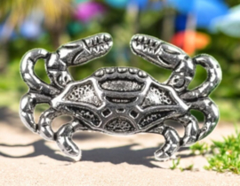 4 x Metalen bedel van een krab, antiek zilverkleur, afm. 13 x 20mm