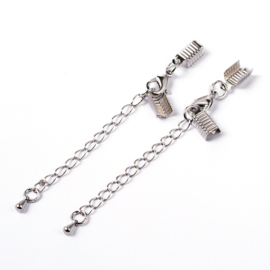 2 x Veterklem met sluiting incl. verlengketting  12 x 7,5 x 3mm sluiting platinum kleur  (Nikkelvrij)