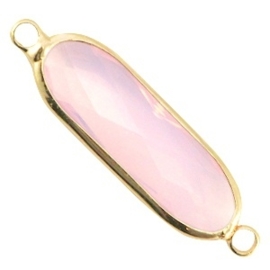 Crystal glas tussenstukken lang ovaal Light rose opal-gold  ca. 9x27mm (Nikkelvrij)