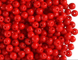 15 gram DQ ronde glaskralen 3mm opaque gat  c.a. 1mm rood