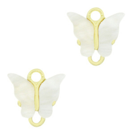 2 x Resin hangers tussenstuk vlinder Gold-off white
